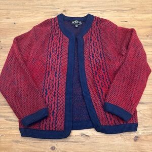 Dalton Red & Navy Open Cardigan Sweater